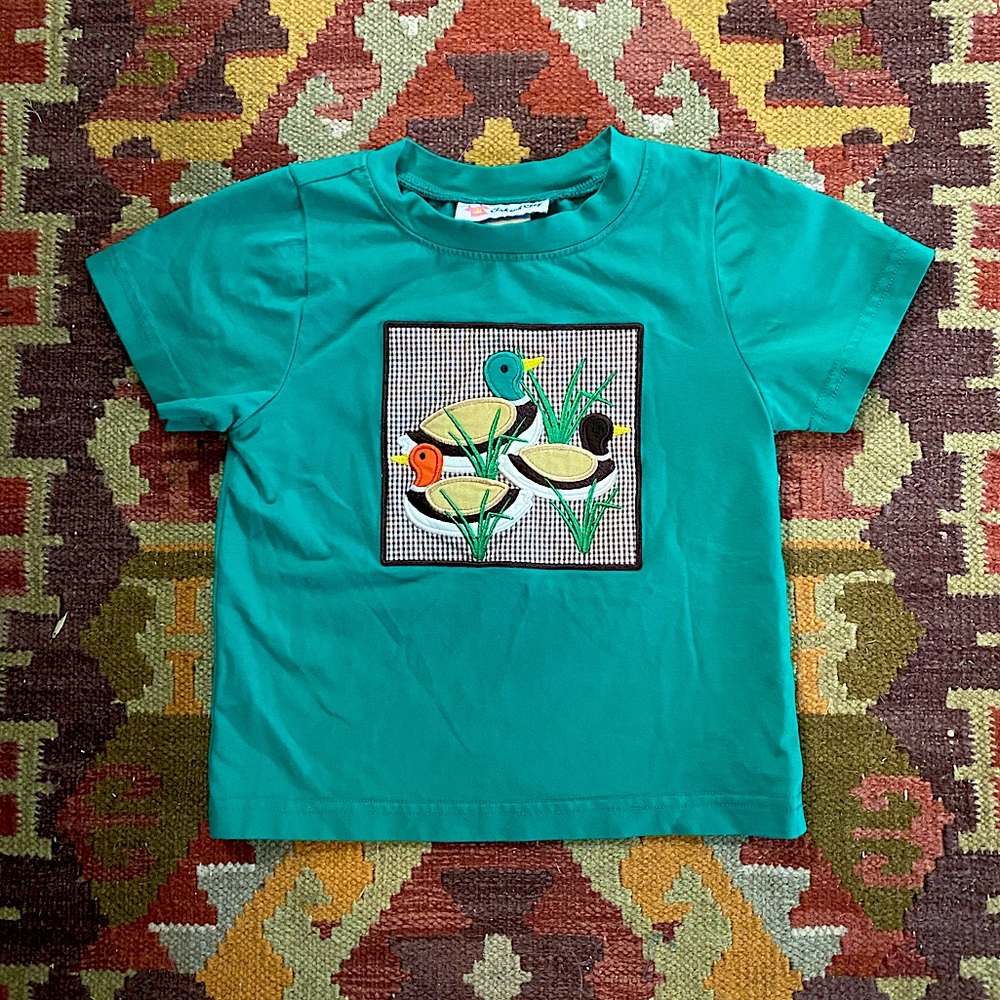Chick and Chap, duck appliqué shirt